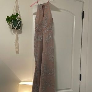 Full-length, custom made blush dress